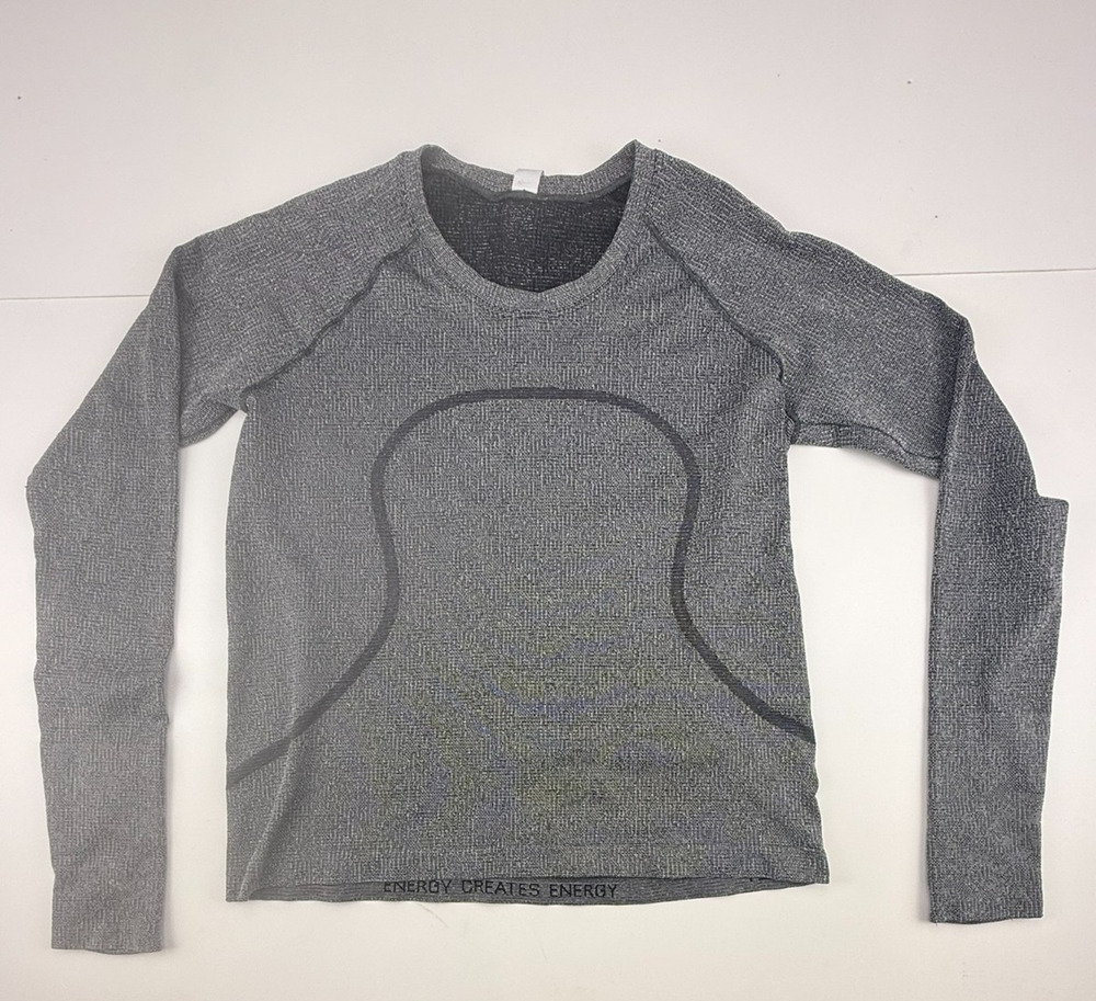 Lululemon Swiftly Tech Long Sleeve Shirt Womens 8 Gray Black Running Thumbholes
